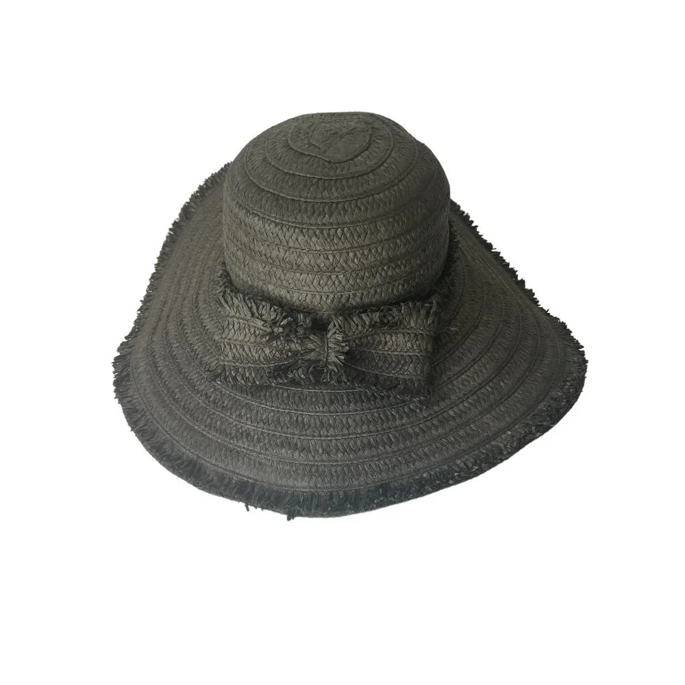 Something Special Floppy Wide Brim Black Bow Straw Hat - Picture 3 of 7